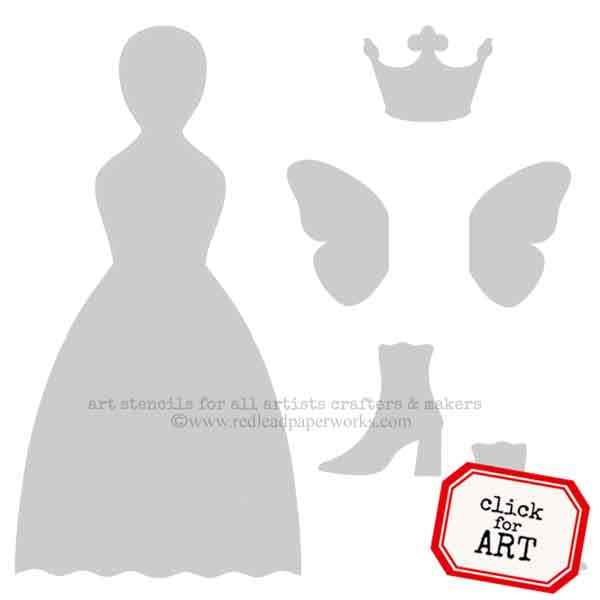 Princess Paper Doll Stencil 6 x 6