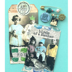 Vintage Collage Tag with Vintage Photos and Red Lead Word Stamps