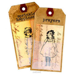 Red Lead Wood Mounted Maria Girl Rubber Stamp