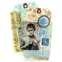 Vintage Mixed Media Art Tags featuring Ancestors 246   Woman Stitching 