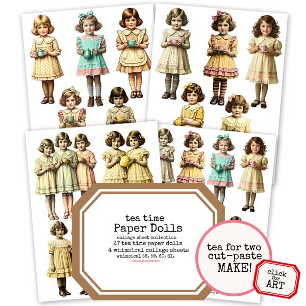 Tea Time Whimsical Paper Dolls Collage Sheet Collection Save 20%