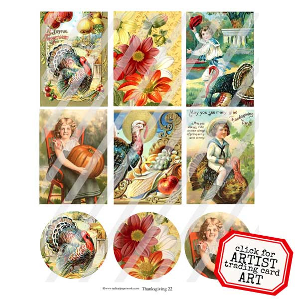 Thanksgiving 22 Artist Trading Cards Collage Sheet