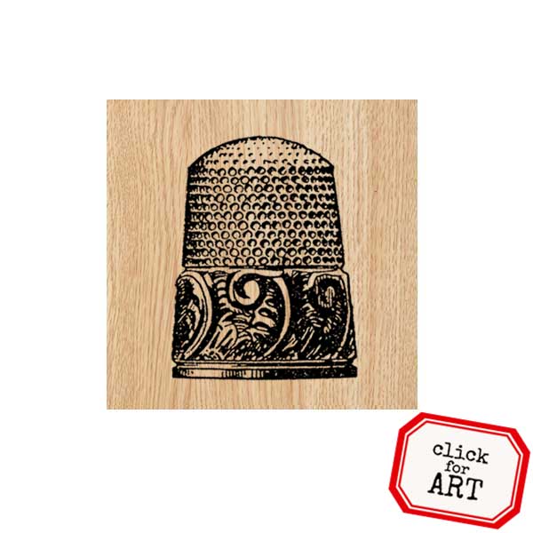 Wood Mount Vintage Thimble Rubber Stamp
