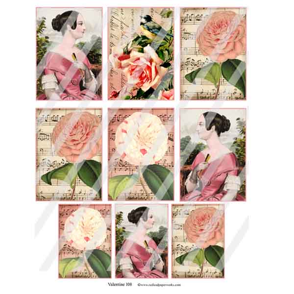 Valentine 108 Artist Trading Cards Collage Sheet
