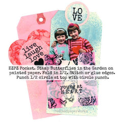 Mixed Media Vintage Valentine Paper Dolls Art Tags. Stamped with Valentine Rubber Stamps.