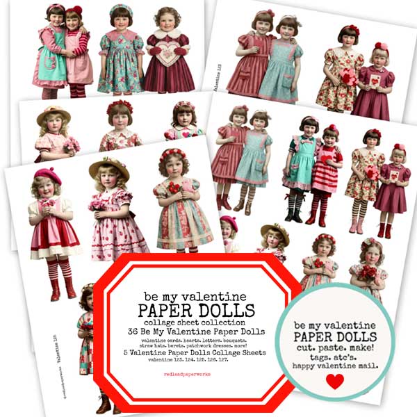 Be My Valentine Paper Dolls Collage Sheet Collection Save 20%