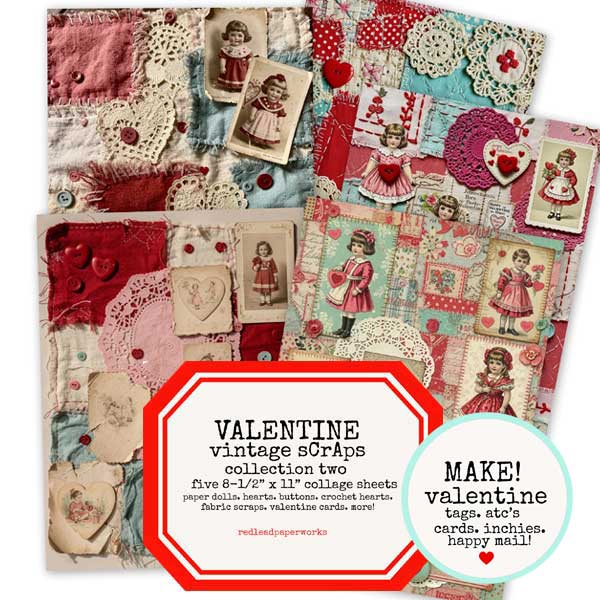Valentine Vintage Paper Scraps Collage Sheet Collection Two Save 30%