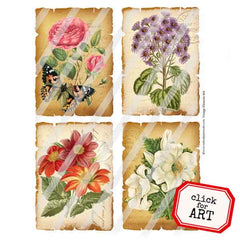 Vintage Elements Flowers Collage Sheet Make Handmade Cards, Tags, Junk Journals.