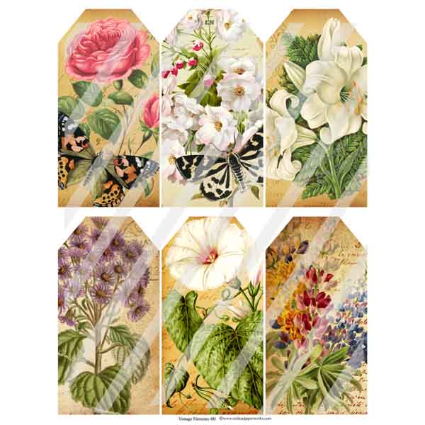 Vintage Elements 481 Flower Tags Collage Sheet