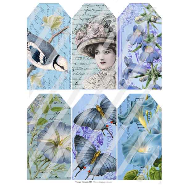 Vintage Elements Art Tags Collage Sheet 483