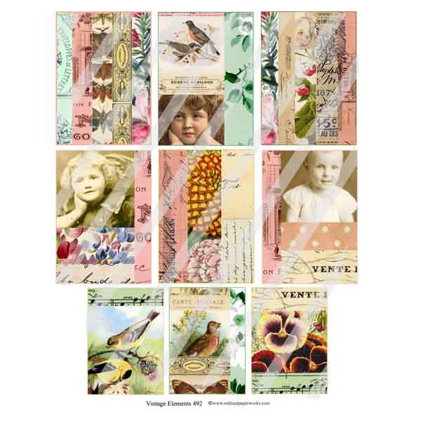 Vintage Elements 492 Artist Trading Card Collage Sheet