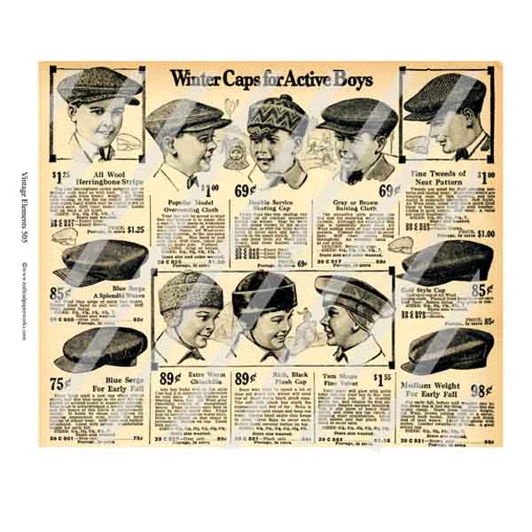 Vintage Elements 505 Winter Caps Collage Sheet