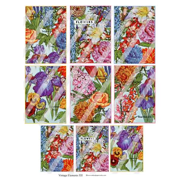 Vintage Elements 535 Flower ATC Collage Sheet