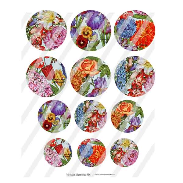 Vintage Elements 536 Flower Circles Collage Sheet
