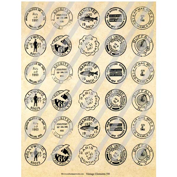 Vintage Elements 591 Postage Postmarks Collage Sheet