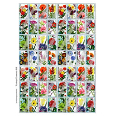 Vintage Elements 626 Flower Postage Stamps Collage Sheet