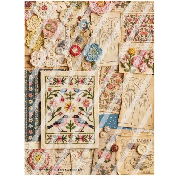 Vintage Elements 639 Faux Fabric Scraps Paper Collage Sheet
