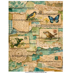 Collage of vintage-style elements with birds, butterflies, and doilies on a textured background Collage Sheet
