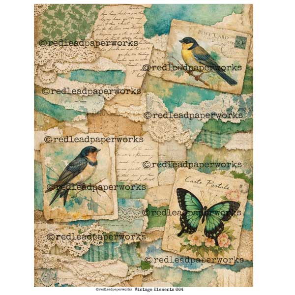 Vintage Elements 664 Nature Paper Scraps Collage Sheet