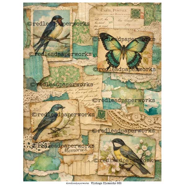 Vintage Elements 665 Nature Paper Scraps Collage Sheet