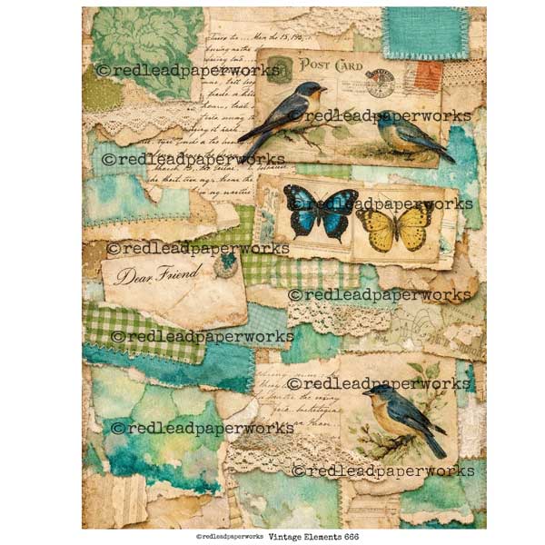Vintage Elements 666 Nature Paper Scraps Collage Sheet