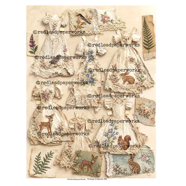 Vintage Elements 669 Embroidered Dresses Collage Sheet