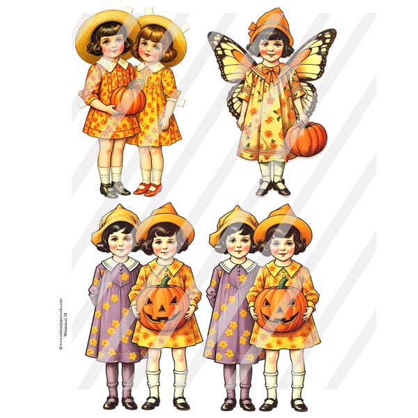 Whimsical 28 Autumn Paper Dolls Collage Sheet
