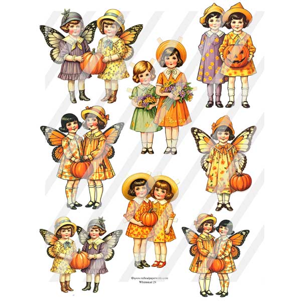 Whimsical 29 Autumn Paper Doll Collage Sheet - Main Image