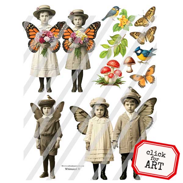 Whimsical 31 Ancestors Paper Dolls Collage Sheet