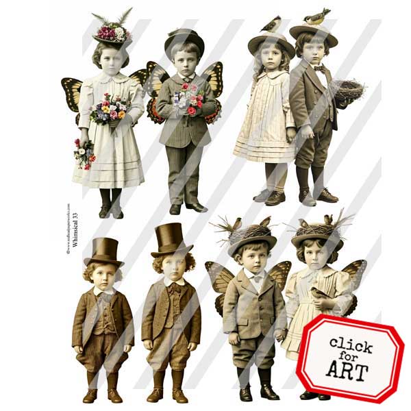 Whimsical 33 Ancestors Paper Dolls Collage Sheet