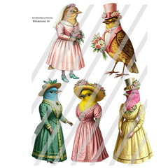 Whimsical Colorful Birds Paper Dolls Collage Sheets