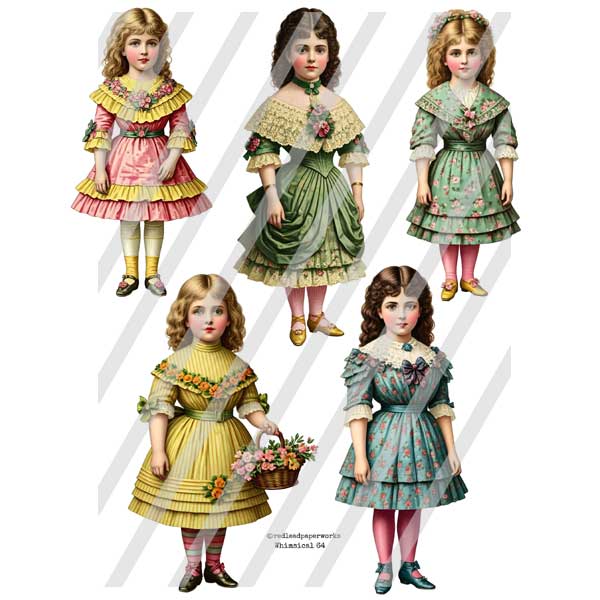 Whimsical 64 Fashion Show Paper Doll Collage Sheet