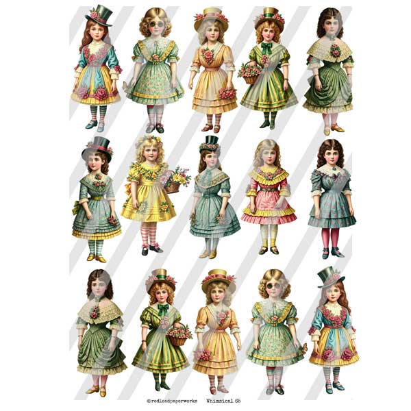 Whimsical 65 Fashion Show Paper Doll Collage Sheet