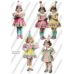 Whimsical Happy Birthday Party Paper Girl Dolls Collage Sheets