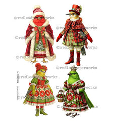 Whimsical Winter Time Bird Paper Doll Collage Sheet