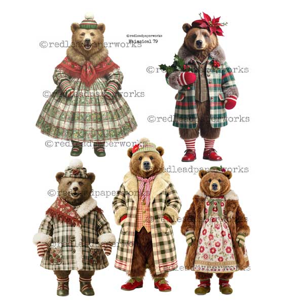 Whimsical 79 Woodland Bears Paper Dolls Collage Sheet