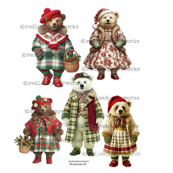 Whimsical 80 Woodland Bears Paper Dolls Collage Sheet