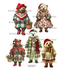 Whimsical 80 Woodland Bears Paper Dolls Collage Sheet