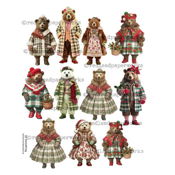 Whimsical 81 Woodland Bears Paper Dolls Collage Sheet