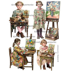 Art Girls in the Studio Painting Collage Sheet