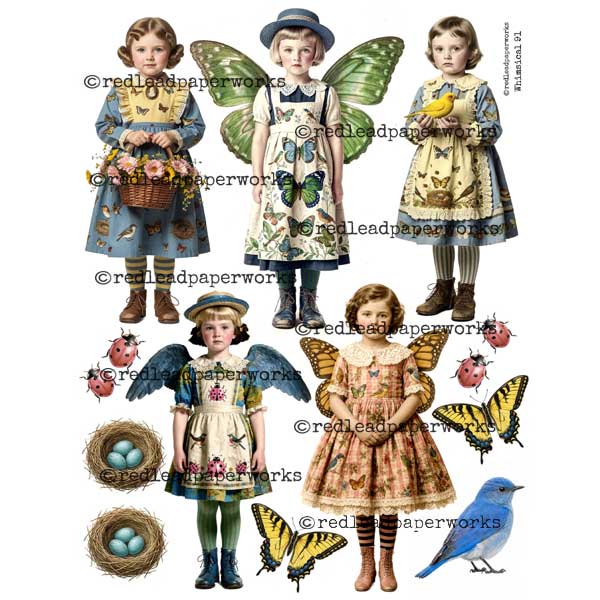 Whimsical 91 Wings and Things Paper Dolls Collage Sheet