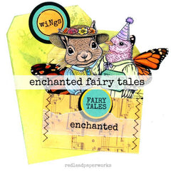 Enchanted Fairy Tales Art Tags with a Whimsical Squirrel and Bird Rubber Stamp