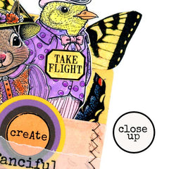 Stitched Art Pocket with Water colored Whimsical Bird Rubber Stamps