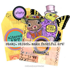 Altered Art Whimsical Artist Tags with a Whimsical Squirrel and Bird with Butterfly Wings