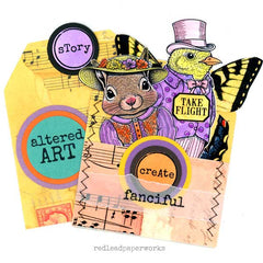 Fanciful Whimsical Water colored Animal and Bird Rubber Stamped Cards