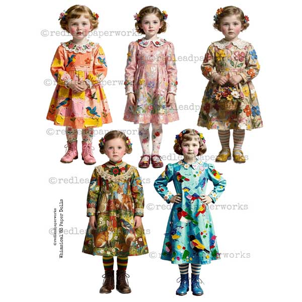 Whimsical 83 Art Girls Paper Dolls Collage Sheet