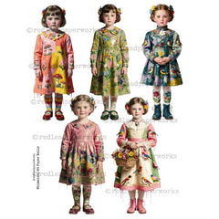 Whimsical 84 Art Girls Paper Dolls Collage Sheet