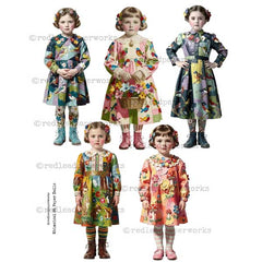 mixed media colorful paper dolls