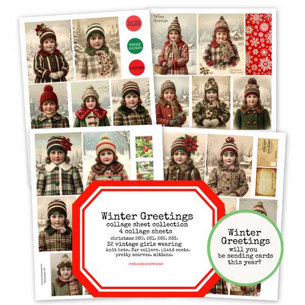 Winter Greetings Vintage Girls Collage Sheet Collection SALE