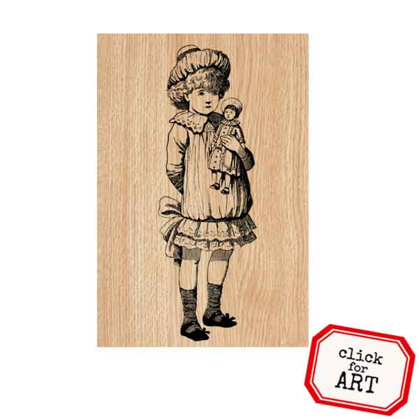 Wood Mounted Red Lead Girl Rubber Stamps